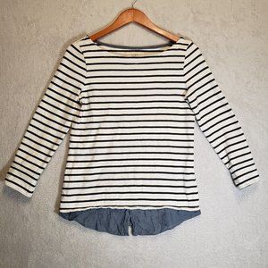 Loft Ann Taylor Two-in-One Softened Shirt Sailor Layered Striped Blue Cream